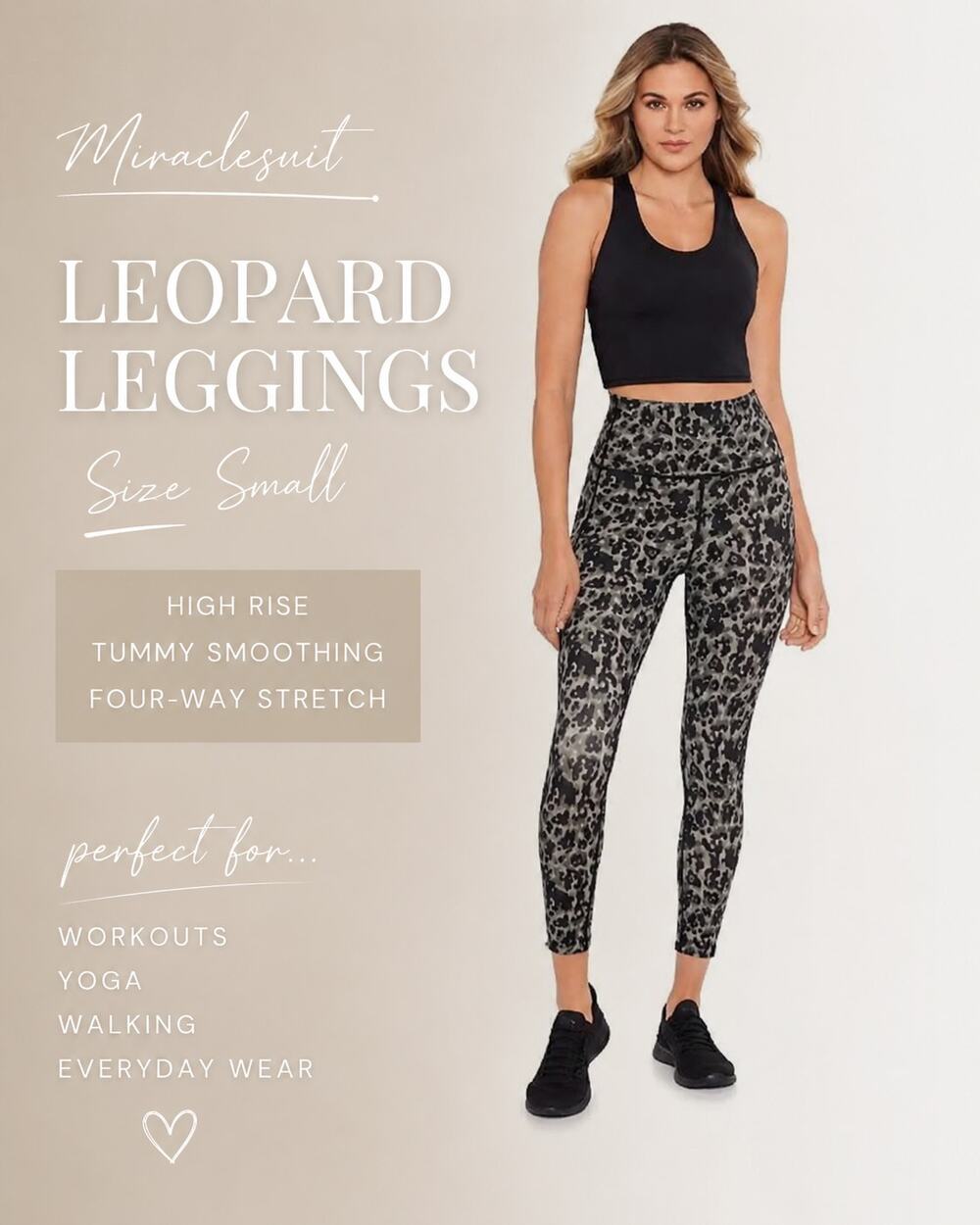 Miraclesuit Leggings Small Green Leopard Print High Rise Shaping Athleisure $68